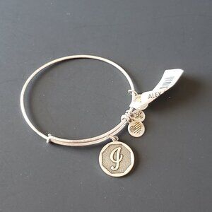 Alex and Ani G Initial Letter Silver Charm Bracelet adjustable Bangle 662